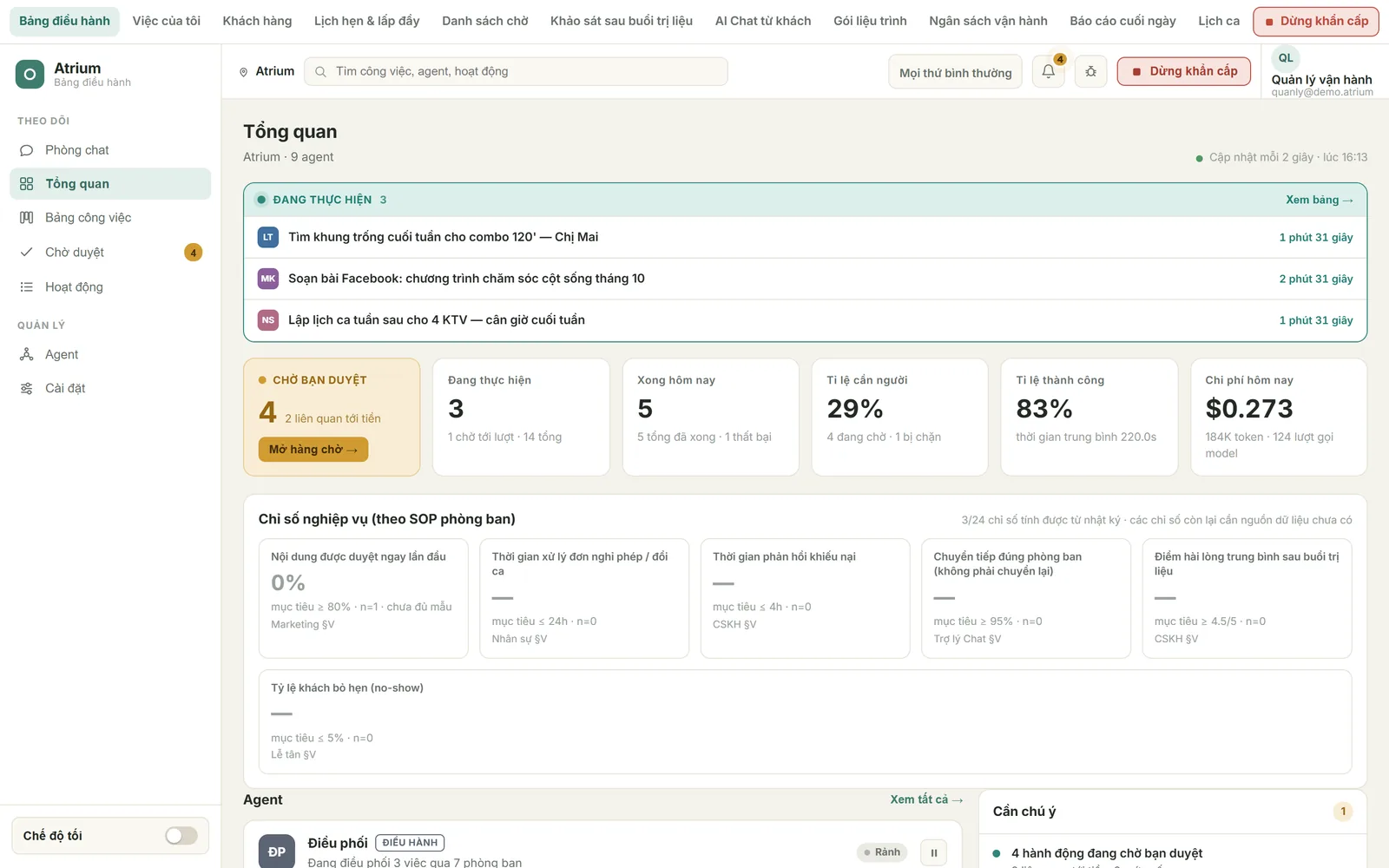 Atrium agent operations dashboard